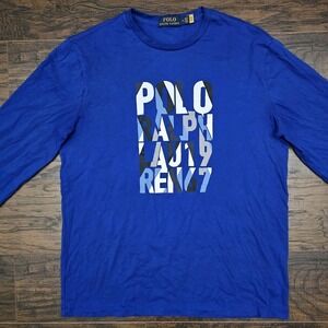 Polo Ralph Lauren Mens Medium Blue Graphic Print Name Logo Long Sleeve T-Shirt